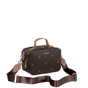 Bolsa Transversal Pequena 2 Compartimentos Sestini Monograma - Marrom