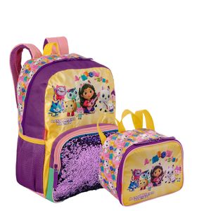 Kit Mochila Grande e Lancheira Pequena Gabby M Plus Meow - Colorido