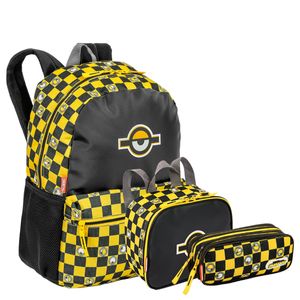 Kit Mochila Grande mais Lancheira Pequena e Estojo 2 Compartimentos Minions M Plus Chees - Colorido