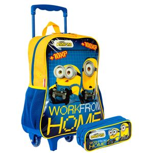 Kit Mochilete Grande e Estojo 2 Compartimentos Minions M Gamer - Colorido