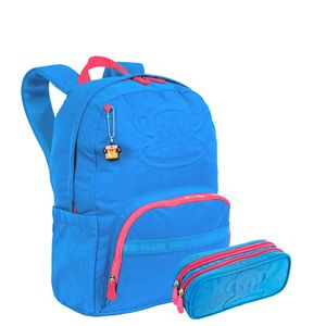 Kit Mochila Grande e Estojo 2 Compartimentos Paul Frank Classics Azul - Aquamarine