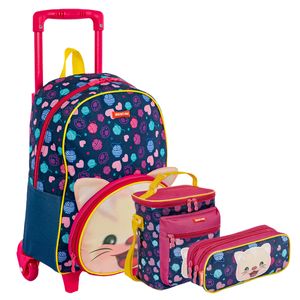 Kit Mochilete Média mais Lancheira Especial e Estojo 2 Compartimentos Sestini Kids X Cat 3 - Colorido