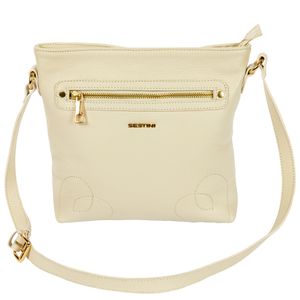 Cross Bag em Couro Média Sestini Lovebomb - Off White