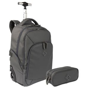 Kit  Mochila Carrinho 2 Compartimentos Sestini Rolling e Estojo 2 Compartimentos Sestini Hydroblock - Cinza