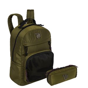 Kit  Mochila Grande e Estojo Organizador Capricho Academy - Verde Militar
