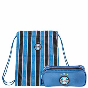 Kit Mochila Saquinho Tricolor e Estojo 2 Comp Gremio X01 - Azul