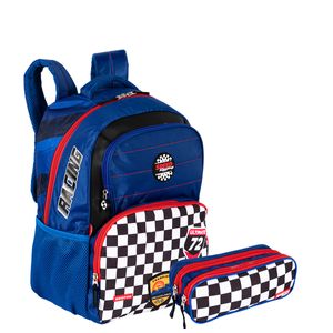 Kit  Mochila Grande e Estojo 2 Compartimentos Sestini Y Racing - Colorido