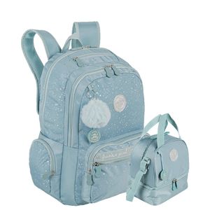 Kit  Mochila 2 Compartimentos e Lancheira 2 Compartimentos Paul Frank Styles - Turquesa