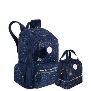 Kit  Mochila 2 Compartimentos e Lancheira 2 Compartimentos Paul Frank Styles - Azul