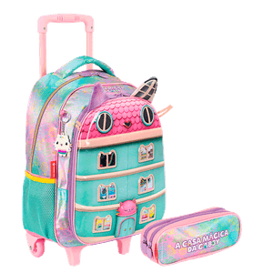 Kit  Mochilete Grande e Estojo 2 Compartimentos Gabby Y Party Room - Colorido