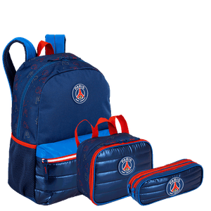 Kit  Mochila Grande mais Lancheira Pequena e Estojo 2 Compartimentos PSG M Plus Stripes - Colorido
