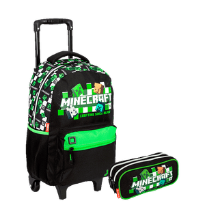 Kit  Mochilete Grande e Estojo 2 Compartimentos Minecraft M Plus 15 Anos - Colorido
