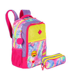 Kit  Mochila Grande e Estojo 2 Compartimentos Sestini X Good Vibes - Colorido