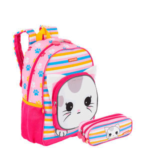 Kit  Mochila Média e Estojo 2 Compartimentos Sestini Kids X Cat 4 - Colorido