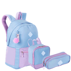 Kit  Mochila Grande mais Lancheira Grande e Estojo 2 Compartimentos Sestini Lover - Lilás