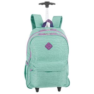 Kit  Mochila Carrinho Externo Sestini Rolling e Estojo com Bolso Azul - Turquesa