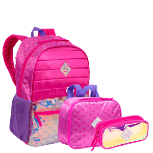 Kit Mochila Grande mais Lancheira Pequena e Estojo 2 Compartimentos Sestini Plus - Arco Íris 2