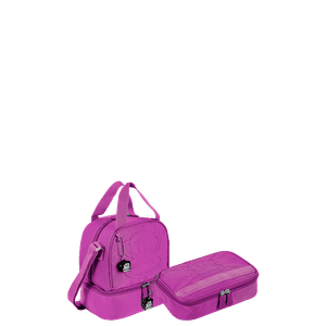 Kit  Lancheira 2 Compartimentos e Estojo Box Especial Paul Frank T03 Roxo - Orquídea