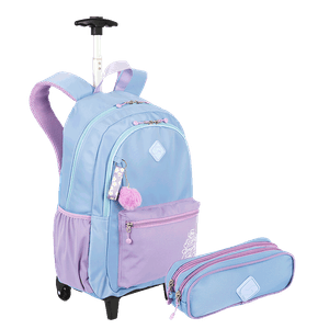 Kit  Mochila Carrinho Externo e Estojo 2 Compartimentos Sestini Lover - Lilás