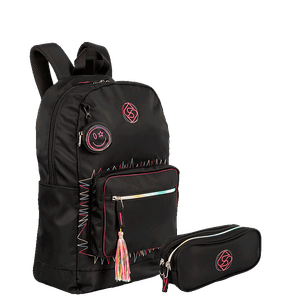 Kit  Mochila Grande e Estojo 2 Compartimentos Sestini Trend - Preto