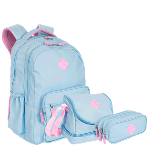 Kit  Mochila 2 Compartimentos Sestini College mais Lancheira 2 Compartimentos e Estojo 3 Compartimentos Sestini Hydroblock - Azul