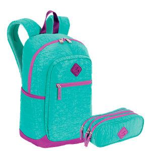 Kit  Mochila Grande Sestini Magic e Estojo 3 Compartimentos Sestini Crinkle Azul - Turquesa