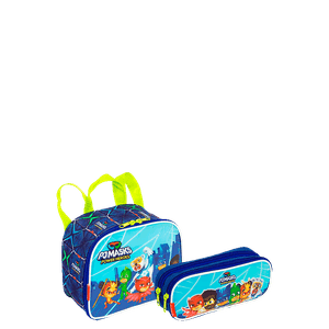 Kit  Lancheira Pequena e Estojo 2 Compartimentos Pj Masks M Power Heroes - Colorido