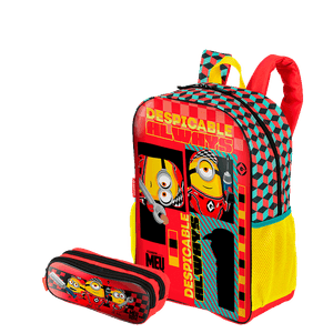 Kit  Mochila Grande e Estojo 2 Compartimentos Meu Malvado Favorito 4 M - Colorido