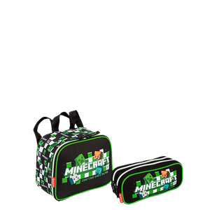 Kit  Lancheira Pequena e Estojo 2 Compartimentos Minecraft Média Plus 15 Anos - Colorido