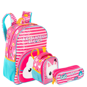 Kit  Mochila Grande mais Lancheira Grande e Estojo 2 Compartimentos Gabby X Friendship - Colorido