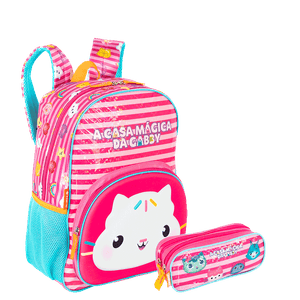 Kit  Mochila Grande e Estojo 2 Compartimentos Gabby X Friendship - Colorido
