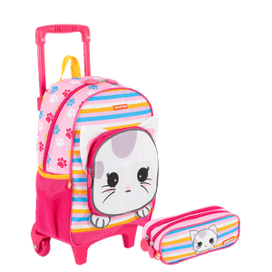 Kit  Mochilete Média e Estojo 2 Compartimentos Sestini Kids X Cat 4 - Colorido