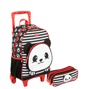 Kit  Mochilete Média e Estojo 2 Compartimentos Sestini Kids X Panda 4 - Colorido
