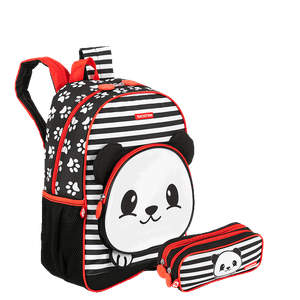 Kit  Mochila Média e Estojo 2 Compartimentos Sestini Kids X Panda 4 - Colorido