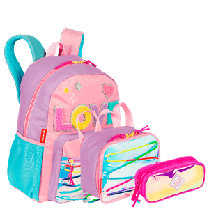 Kit  Mochila Grande mais Lancheira Pequena e Estojo 2 Compartimentos Sestini X Colors Girls - Colorido