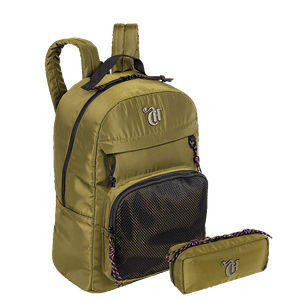Kit  Mochila Grande e Estojo Organizador Capricho Academy - Verde Militar