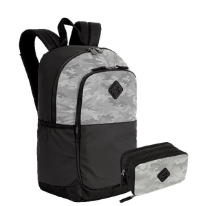 Kit  Mochila Grande Sestini Magic e Estojo Box Especial 3 Compartimentos - Preto e Cinza