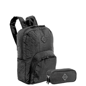 Kit  Mochila Grande Sestini Happy Crinkle e Estojo 2 Compartimentos - Preto