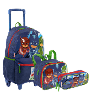 Kit Mochilete Grande e Lancheira Pequena e Estojo 2 Compartimentos PJ Masks M Plus - Colorido