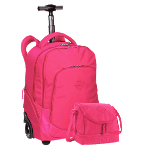 Kit Mochila Carrinho 2 Compartimentos e Lancheira 2 Compartimentos Sestini Crinkle Rosa - Pink