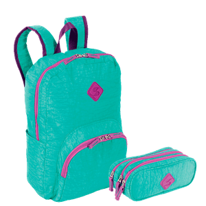 Kit  Mochila Grande Sestini Happy e Estojo 3 Compartimentos Azul - Turquesa