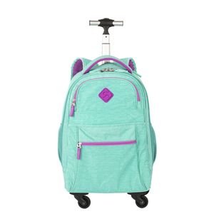 Kit  Mochila Carrinho 4 Rodas Sestini Rolling e Estojo 3 Compartimentos Azul - Turquesa