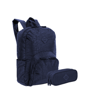 Kit  Mochila Grande Sestini Happy Crinkle e Estojo 2 Compartimentos - Azul