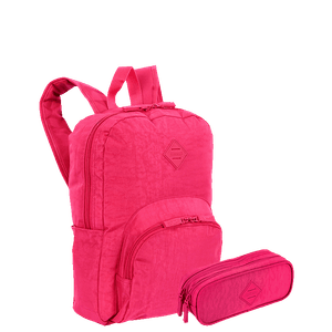 Kit  Mochila Grande Sestini Happy Crinkle e Estojo 2 Compartimentos - Rosa