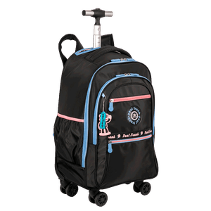 Mochila Carrinho 4 Rodas Duplas Paul Frank Fun - Preto e Rosa