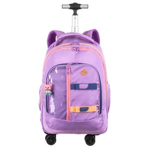 Kit Mochila Carrinho 4 Rodas Duplas, Lancheira 2 Compartimentos e Estojo Box Sestini Studio - Lilás