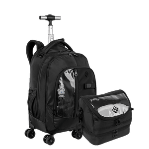 Kit Mochila Carrinho 4 Rodas Duplas e Lancheira 2 Compartimentos Sestini Studio- Preto