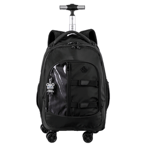 Kit Mochila Carrinho 4 Rodas Duplas e Lancheira 2 Compartimentos Sestini Studio- Preto