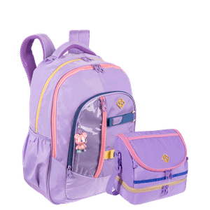 Kit Mochila Grande 2 Compartimentos e Lancheira 2 Compartimentos Sestini Studio - Lilás