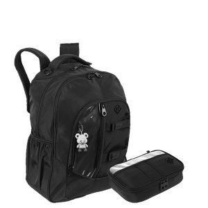 Kit Mochila Grande 2 Compartimentos e Estojo Box  Sestini Studio - Preto